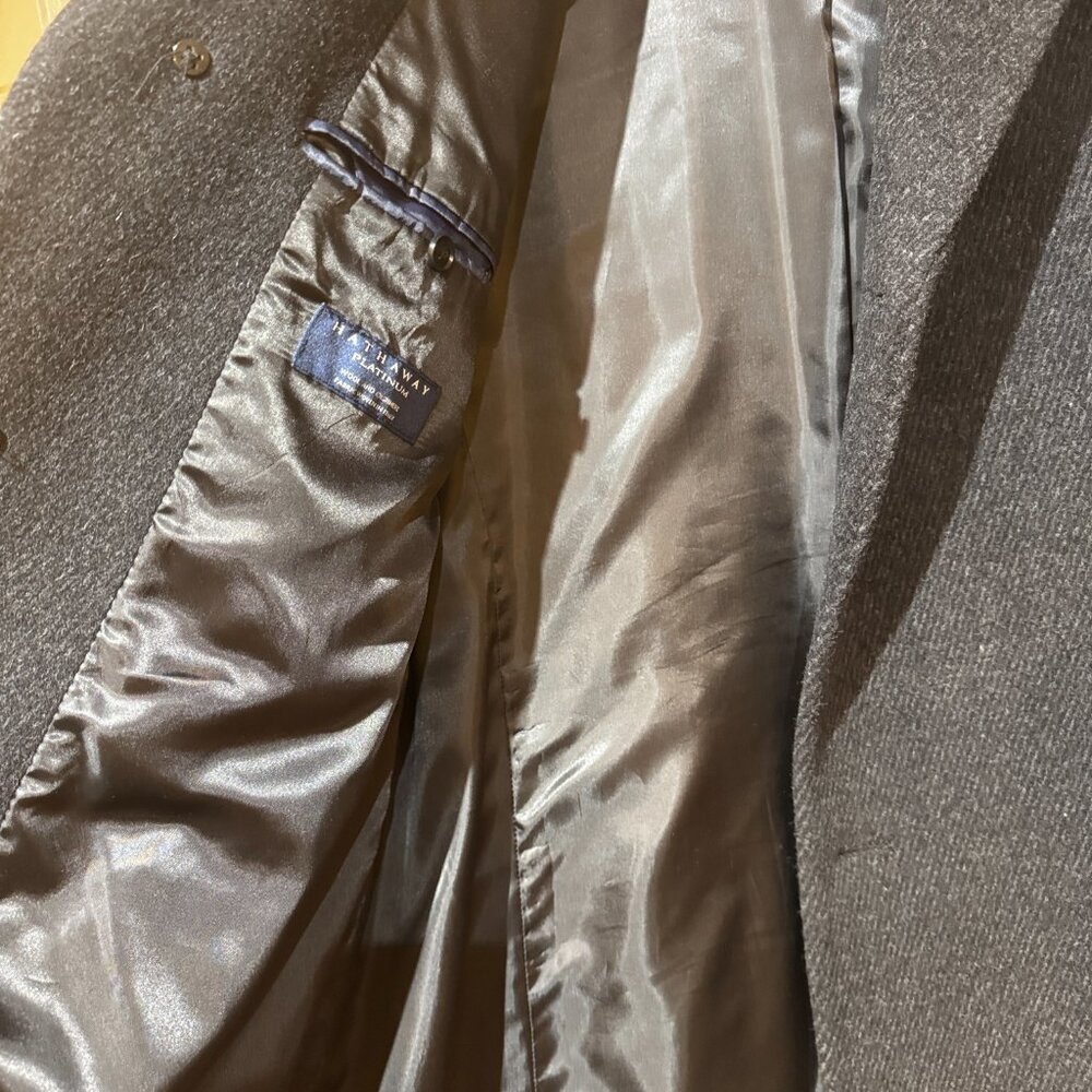 Hathaway Platinum Black Wool Cashmere Overcoat Men’s 44R Italy Fabric Winter - Picture 5 of 10